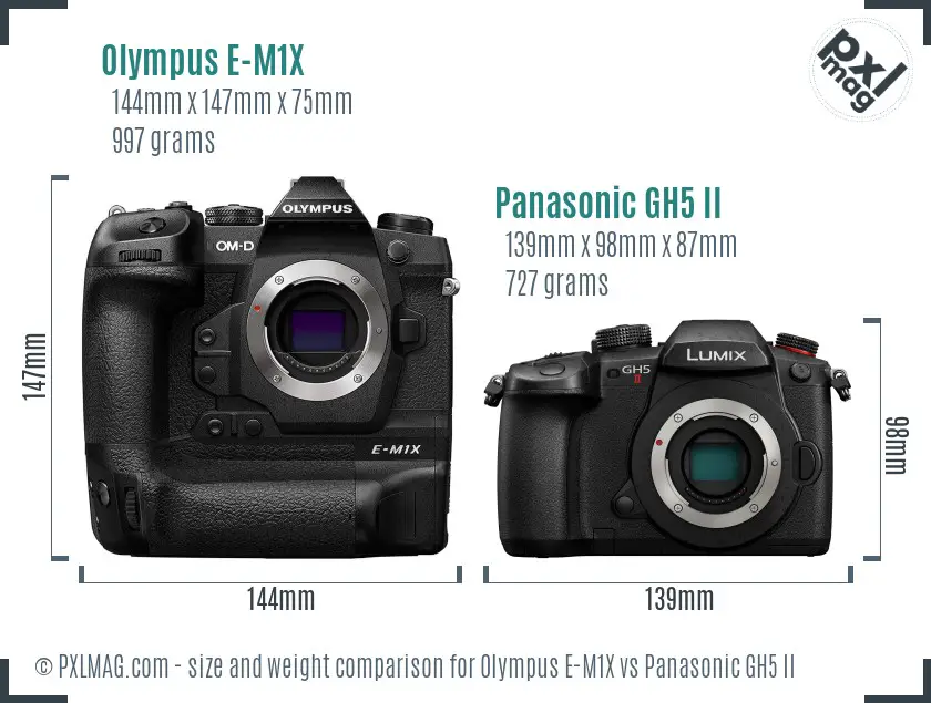 Olympus E-M1X vs Panasonic GH5 II size comparison