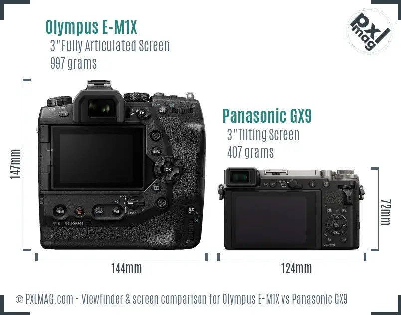 Olympus E-M1X vs Panasonic GX9 Screen and Viewfinder comparison