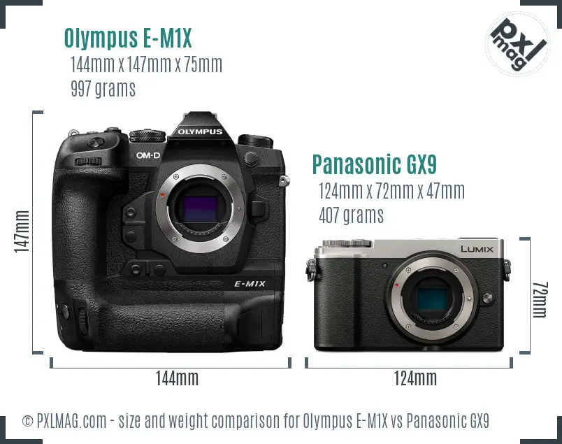 Olympus E-M1X vs Panasonic GX9 size comparison