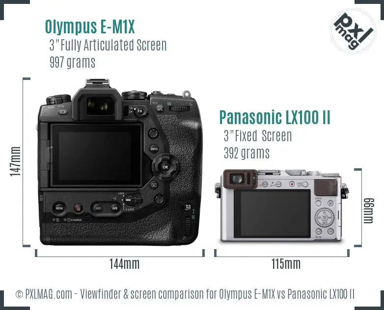 Olympus E-M1X vs Panasonic LX100 II Screen and Viewfinder comparison