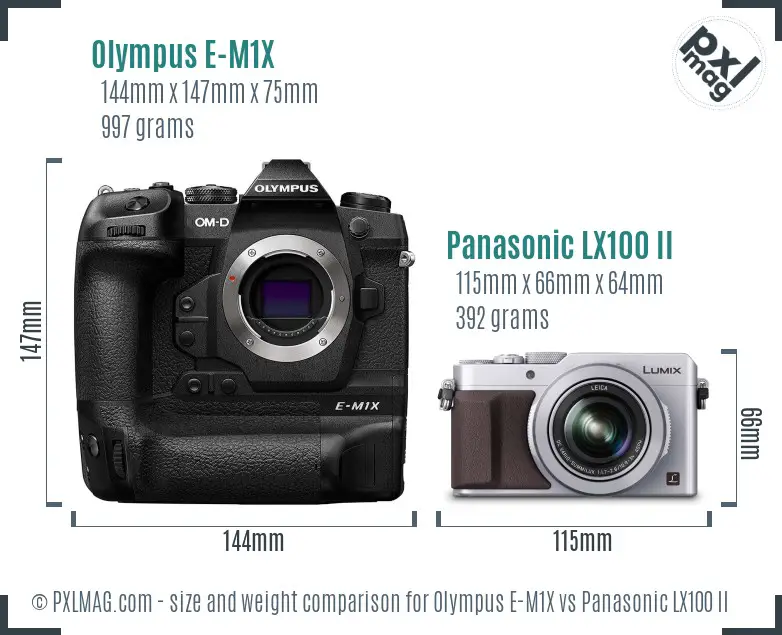 Olympus E-M1X vs Panasonic LX100 II size comparison