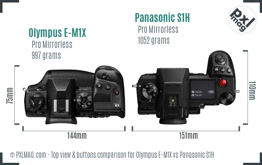 Olympus E-M1X vs Panasonic S1H top view buttons comparison