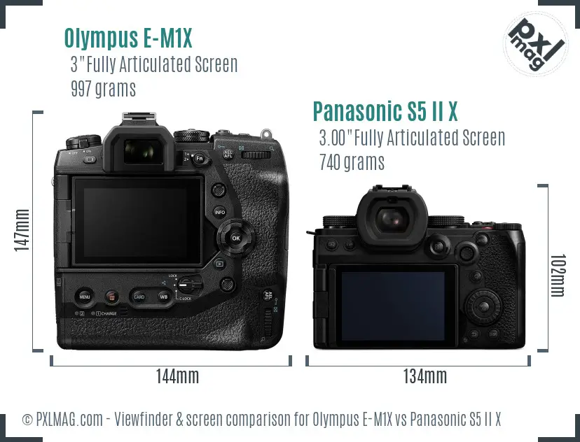 Olympus E-M1X vs Panasonic S5 II X Screen and Viewfinder comparison
