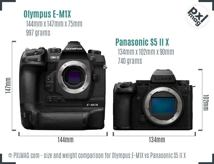 Olympus E-M1X vs Panasonic S5 II X size comparison