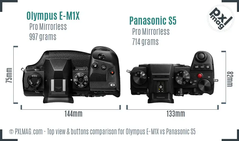 Olympus E-M1X vs Panasonic S5 top view buttons comparison