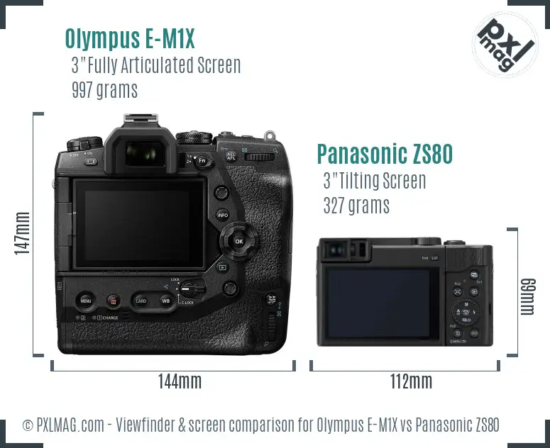 Olympus E-M1X vs Panasonic ZS80 Screen and Viewfinder comparison