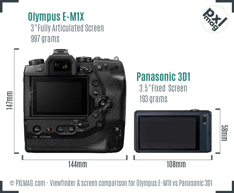 Olympus E-M1X vs Panasonic 3D1 Screen and Viewfinder comparison