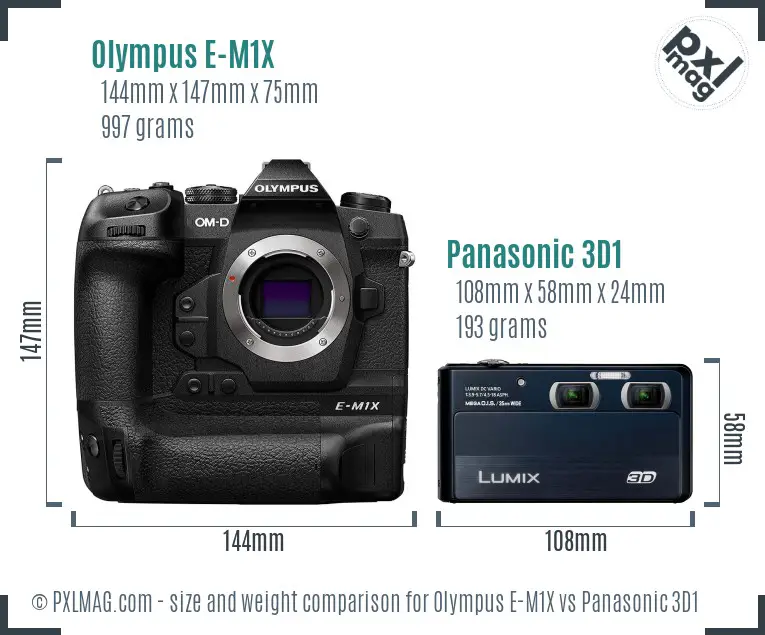 Olympus E-M1X vs Panasonic 3D1 size comparison