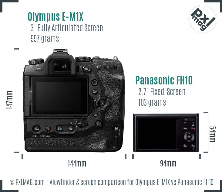 Olympus E-M1X vs Panasonic FH10 Screen and Viewfinder comparison