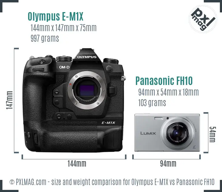 Olympus E-M1X vs Panasonic FH10 size comparison