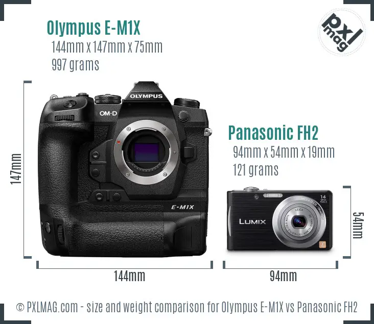 Olympus E-M1X vs Panasonic FH2 size comparison