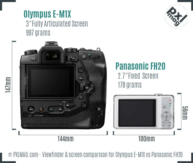 Olympus E-M1X vs Panasonic FH20 Screen and Viewfinder comparison