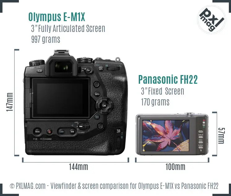 Olympus E-M1X vs Panasonic FH22 Screen and Viewfinder comparison