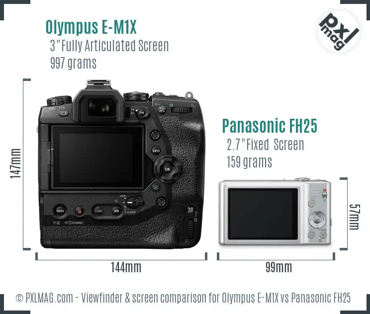 Olympus E-M1X vs Panasonic FH25 Screen and Viewfinder comparison
