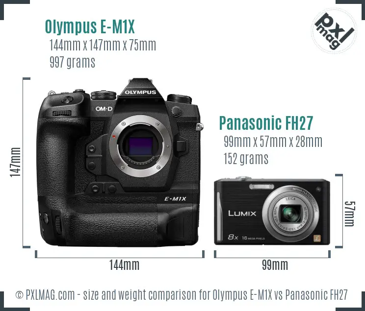 Olympus E-M1X vs Panasonic FH27 size comparison