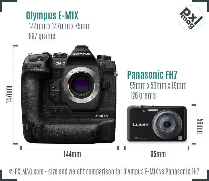 Olympus E-M1X vs Panasonic FH7 size comparison