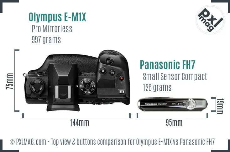Olympus E-M1X vs Panasonic FH7 top view buttons comparison