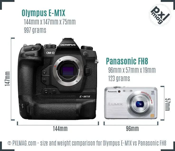 Olympus E-M1X vs Panasonic FH8 size comparison