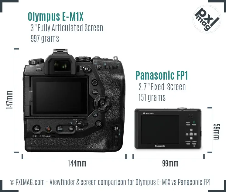 Olympus E-M1X vs Panasonic FP1 Screen and Viewfinder comparison