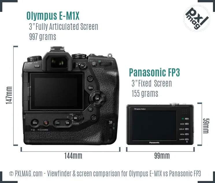 Olympus E-M1X vs Panasonic FP3 Screen and Viewfinder comparison