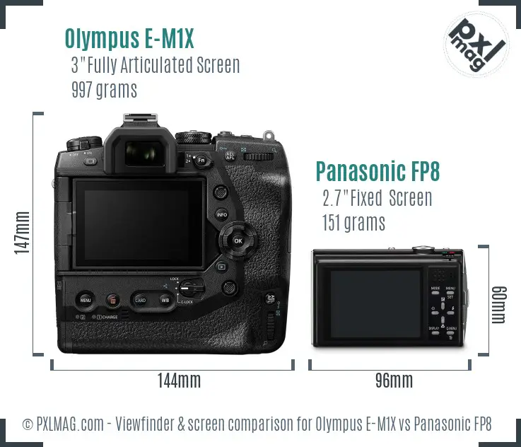 Olympus E-M1X vs Panasonic FP8 Screen and Viewfinder comparison