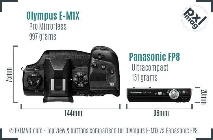 Olympus E-M1X vs Panasonic FP8 top view buttons comparison