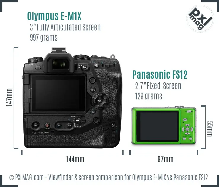 Olympus E-M1X vs Panasonic FS12 Screen and Viewfinder comparison