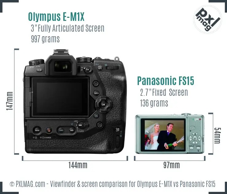 Olympus E-M1X vs Panasonic FS15 Screen and Viewfinder comparison