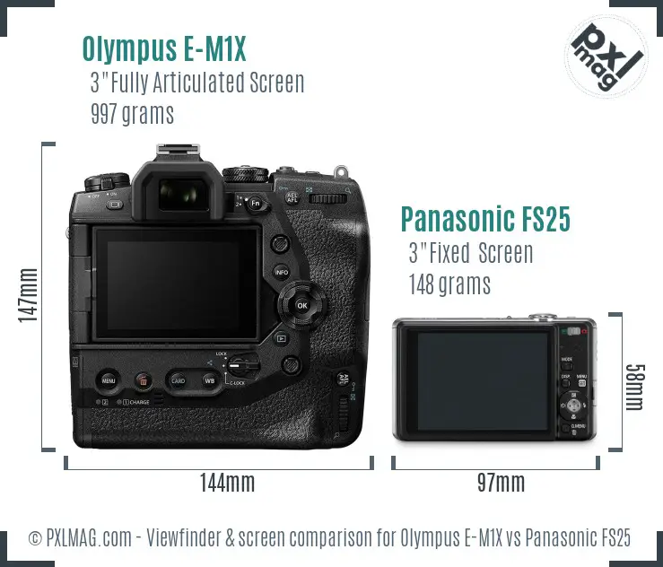 Olympus E-M1X vs Panasonic FS25 Screen and Viewfinder comparison
