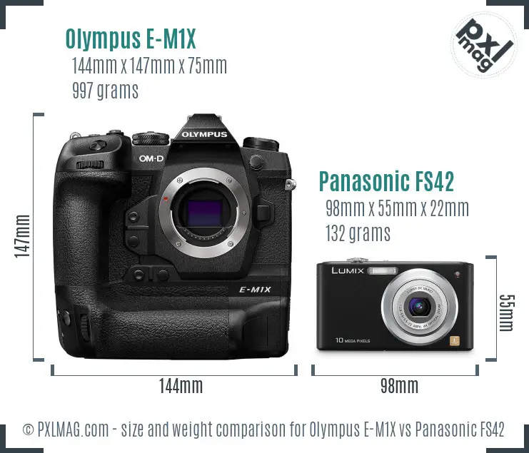 Olympus E-M1X vs Panasonic FS42 size comparison