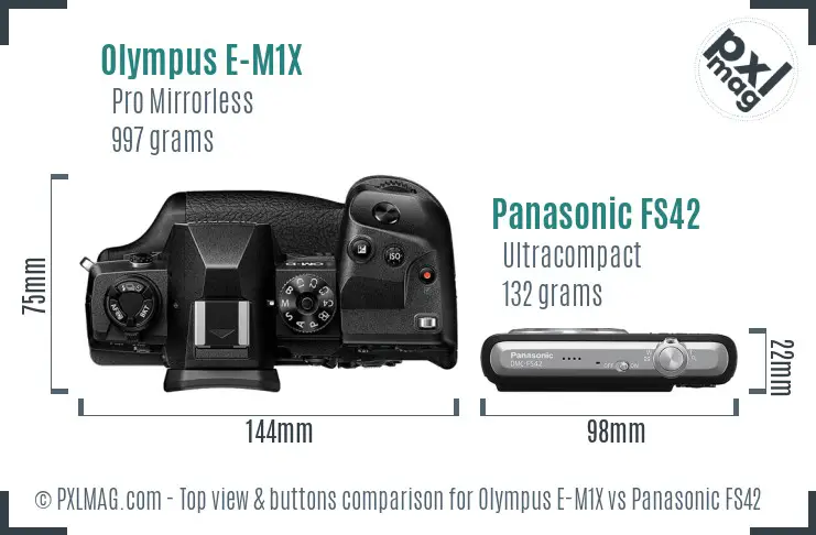 Olympus E-M1X vs Panasonic FS42 top view buttons comparison