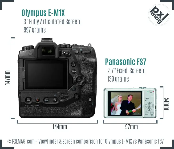 Olympus E-M1X vs Panasonic FS7 Screen and Viewfinder comparison