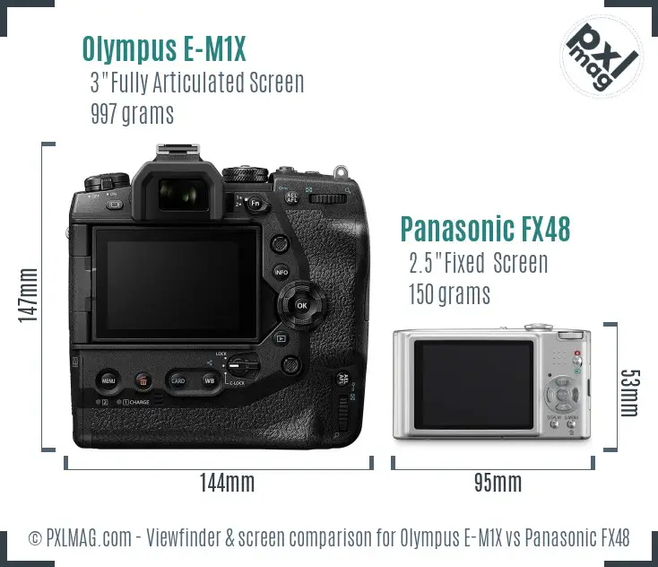 Olympus E-M1X vs Panasonic FX48 Screen and Viewfinder comparison