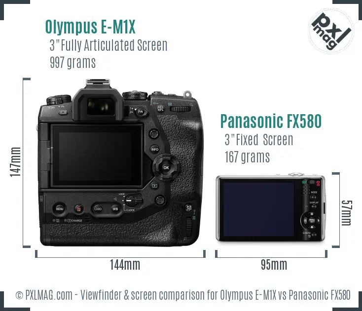 Olympus E-M1X vs Panasonic FX580 Screen and Viewfinder comparison