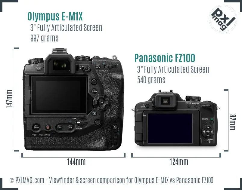 Olympus E-M1X vs Panasonic FZ100 Screen and Viewfinder comparison