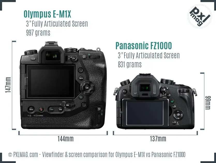 Olympus E-M1X vs Panasonic FZ1000 Screen and Viewfinder comparison