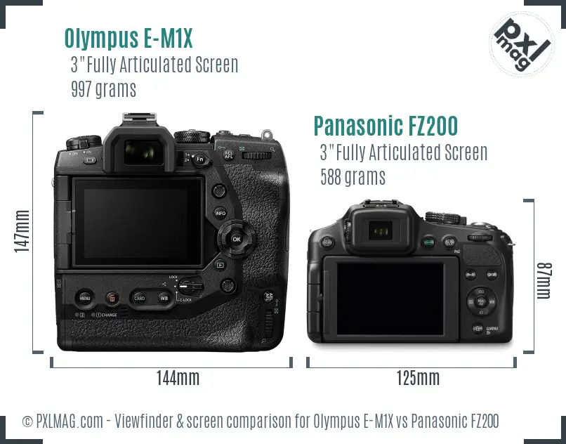 Olympus E-M1X vs Panasonic FZ200 Screen and Viewfinder comparison
