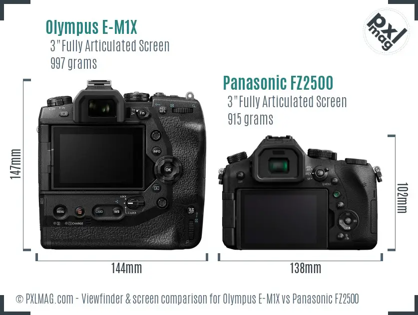 Olympus E-M1X vs Panasonic FZ2500 Screen and Viewfinder comparison