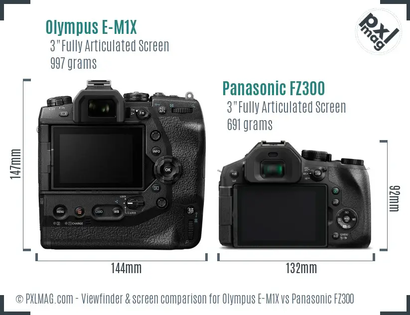 Olympus E-M1X vs Panasonic FZ300 Screen and Viewfinder comparison