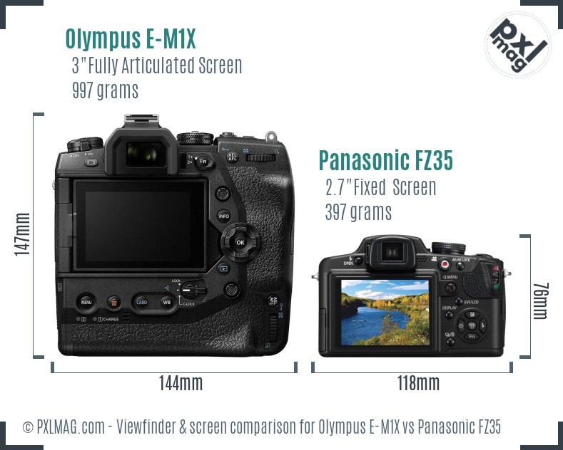 Olympus E-M1X vs Panasonic FZ35 Screen and Viewfinder comparison