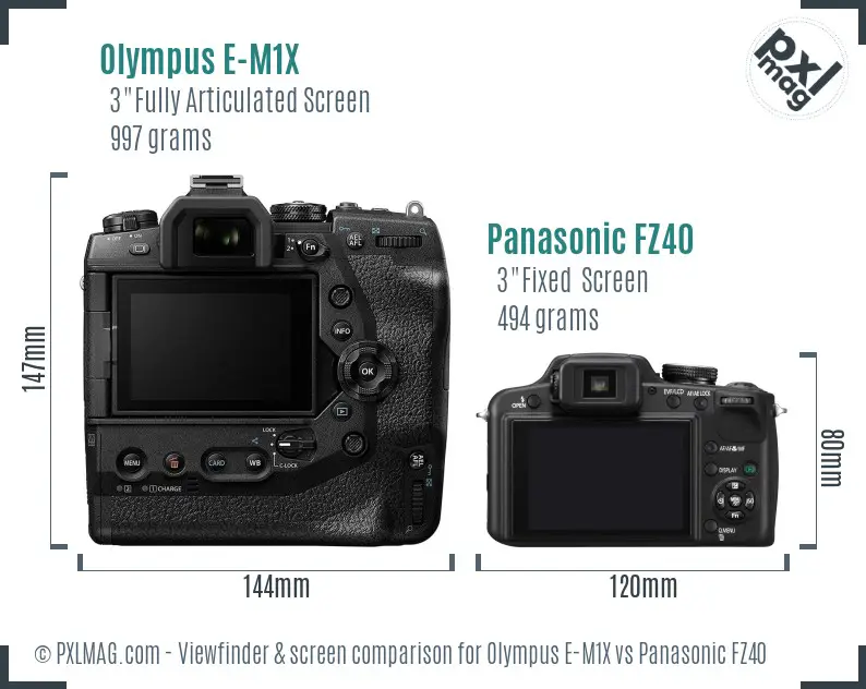 Olympus E-M1X vs Panasonic FZ40 Screen and Viewfinder comparison