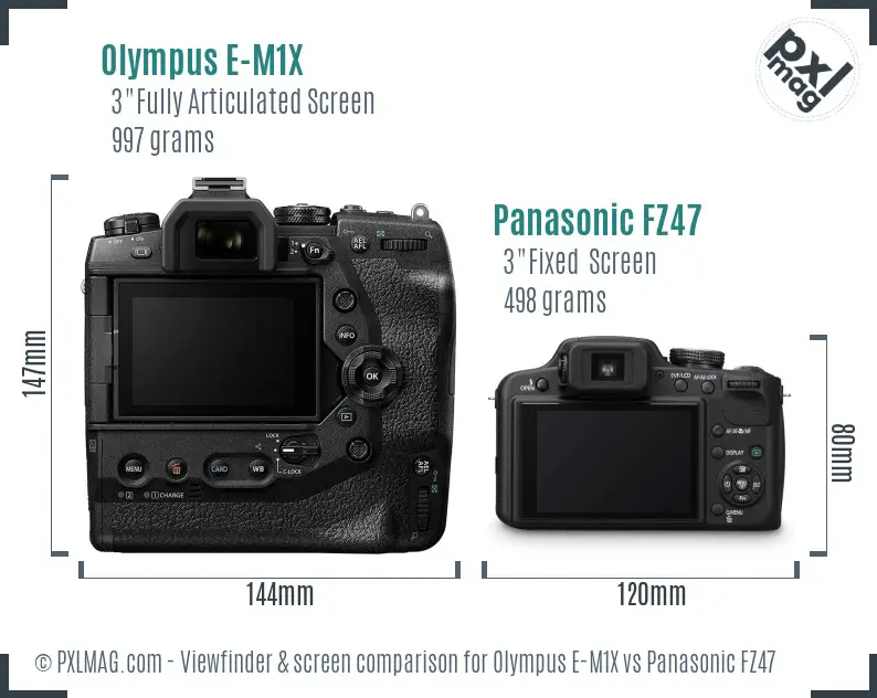 Olympus E-M1X vs Panasonic FZ47 Screen and Viewfinder comparison