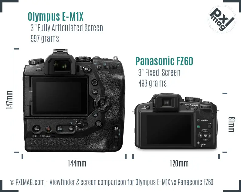 Olympus E-M1X vs Panasonic FZ60 Screen and Viewfinder comparison