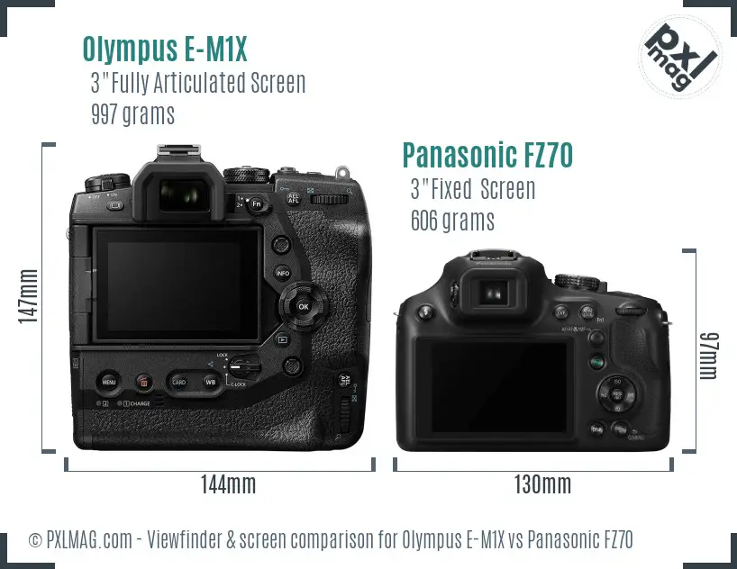 Olympus E-M1X vs Panasonic FZ70 Screen and Viewfinder comparison