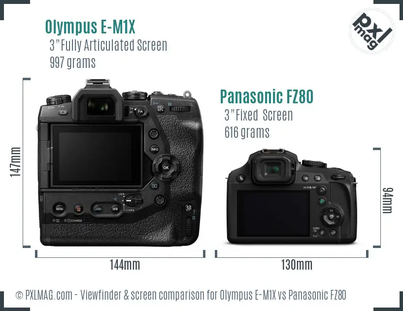 Olympus E-M1X vs Panasonic FZ80 Screen and Viewfinder comparison