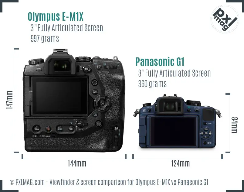 Olympus E-M1X vs Panasonic G1 Screen and Viewfinder comparison