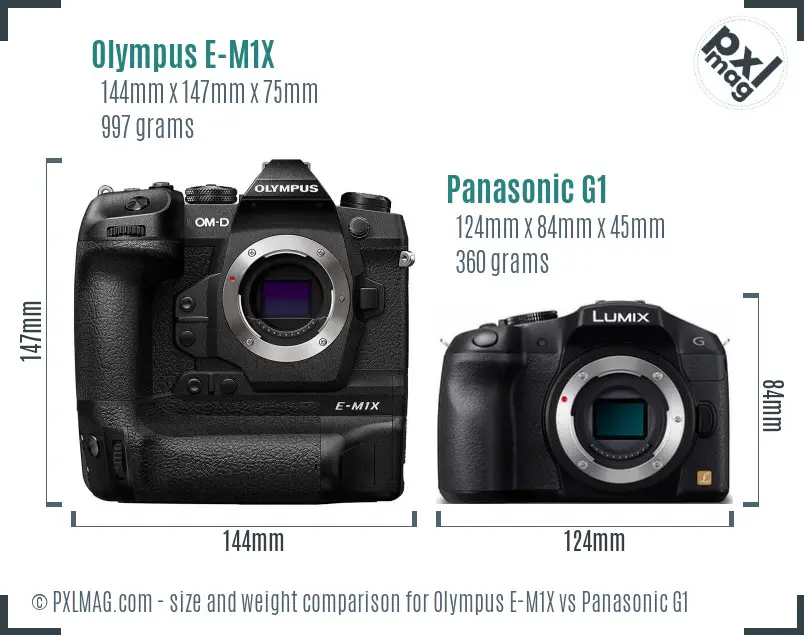 Olympus E-M1X vs Panasonic G1 size comparison