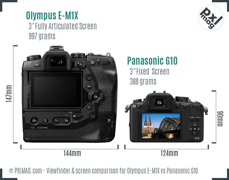 Olympus E-M1X vs Panasonic G10 Screen and Viewfinder comparison