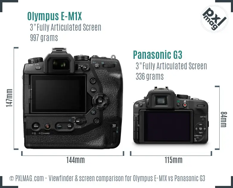 Olympus E-M1X vs Panasonic G3 Screen and Viewfinder comparison