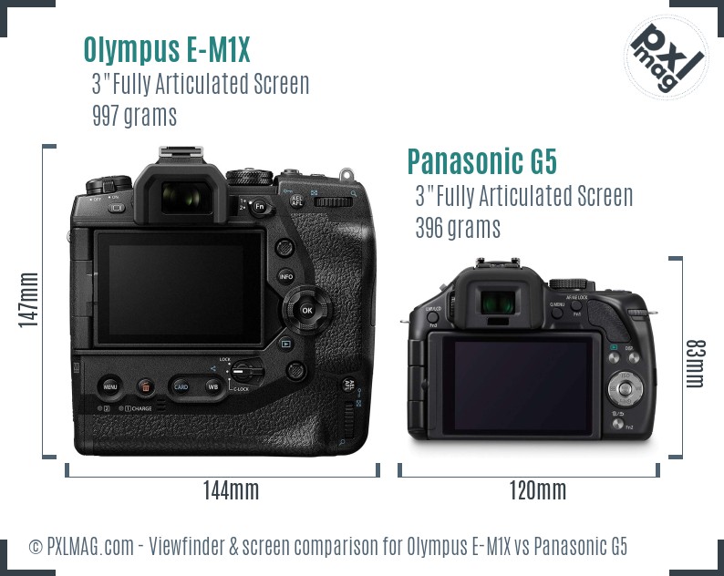 Olympus E-M1X vs Panasonic G5 Screen and Viewfinder comparison